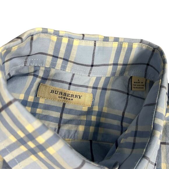 Burberry London Designer Blue Plaid Button Up Shirt - Picture 3 of 8